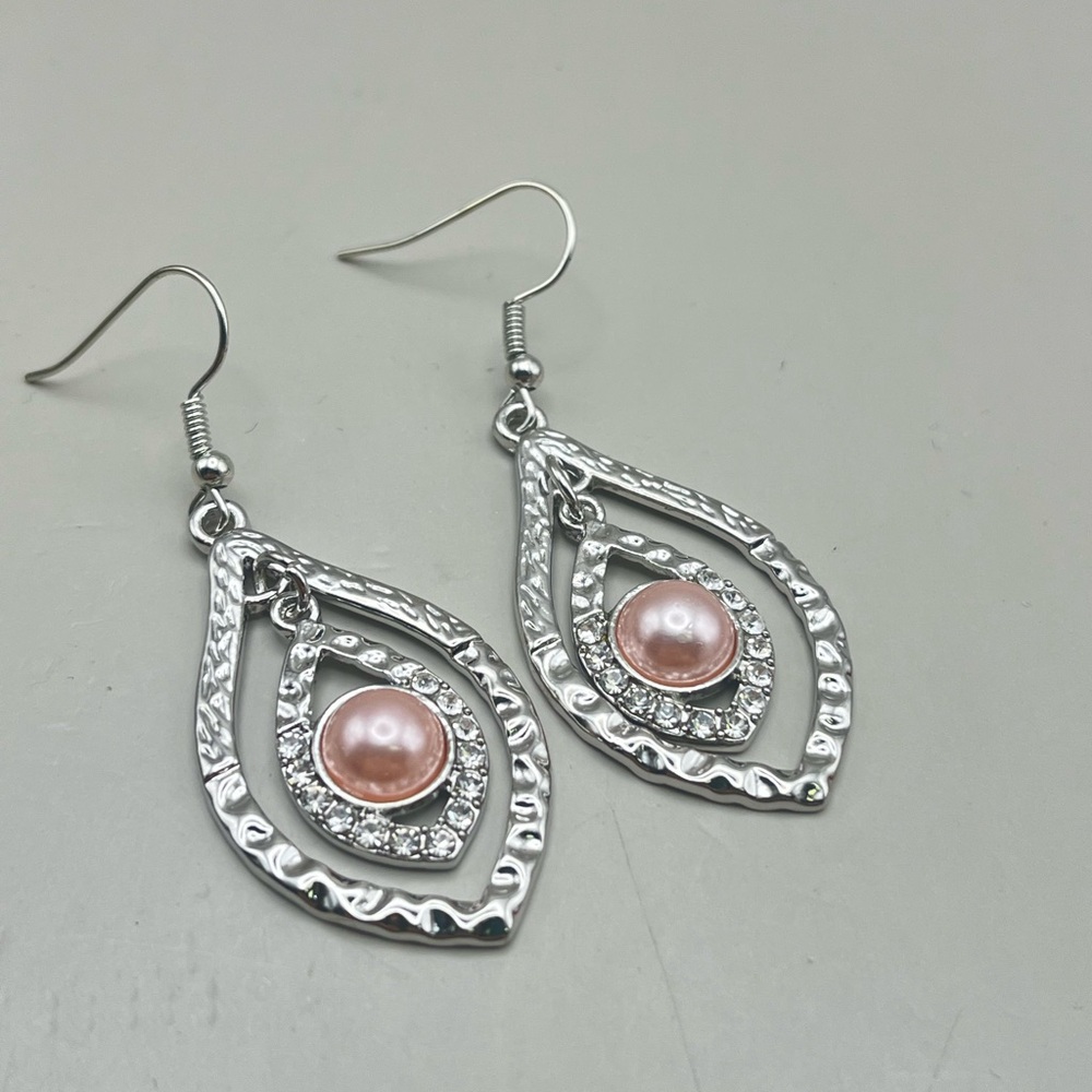 Elegant Silver and Pink Dangle Earrings
